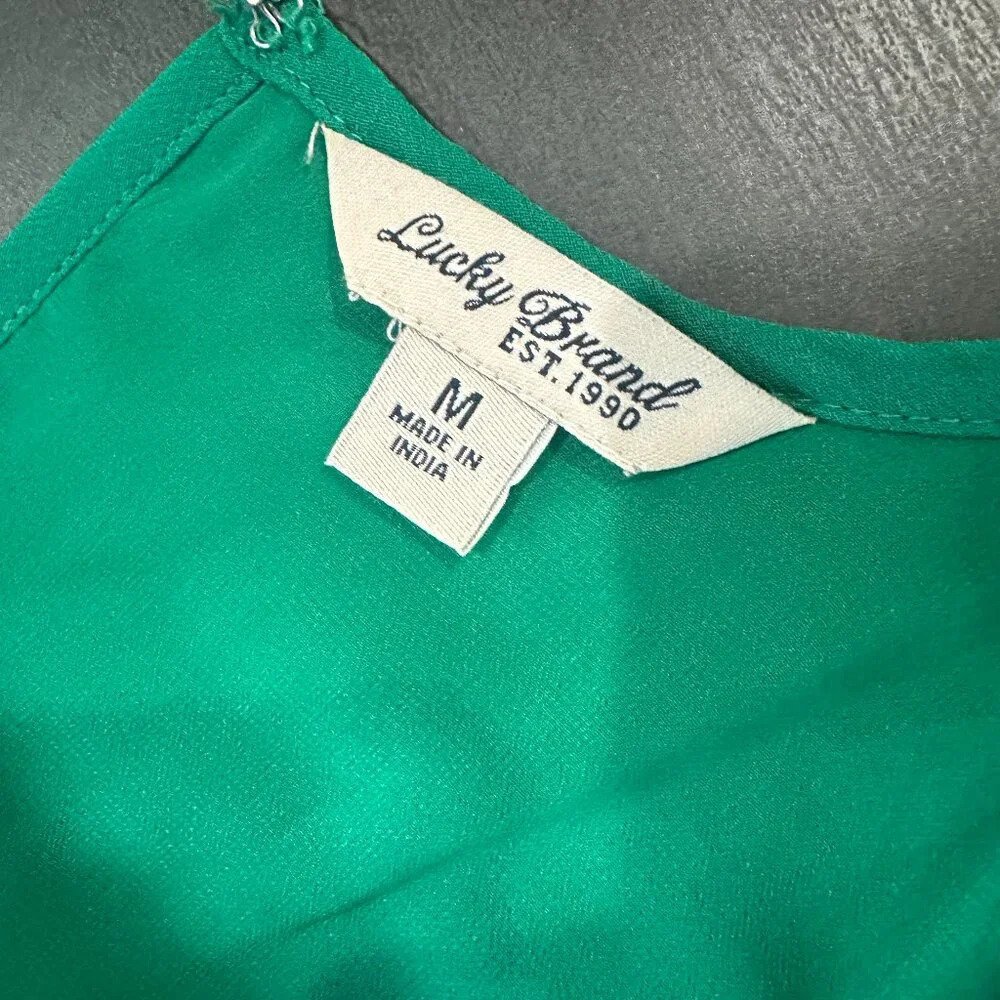 LUCKY BRAND Embroidered Detail Bright Green Tank Top Lined Blouse - Size Medium - Picture 8 of 9